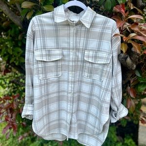 H&M White / Gray / Cream Flannel Shirt/Cardigan
